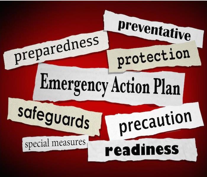 Photo is showing random words relating to emergency strategies. Such as, preparedness, preventative, readiness, etc. 